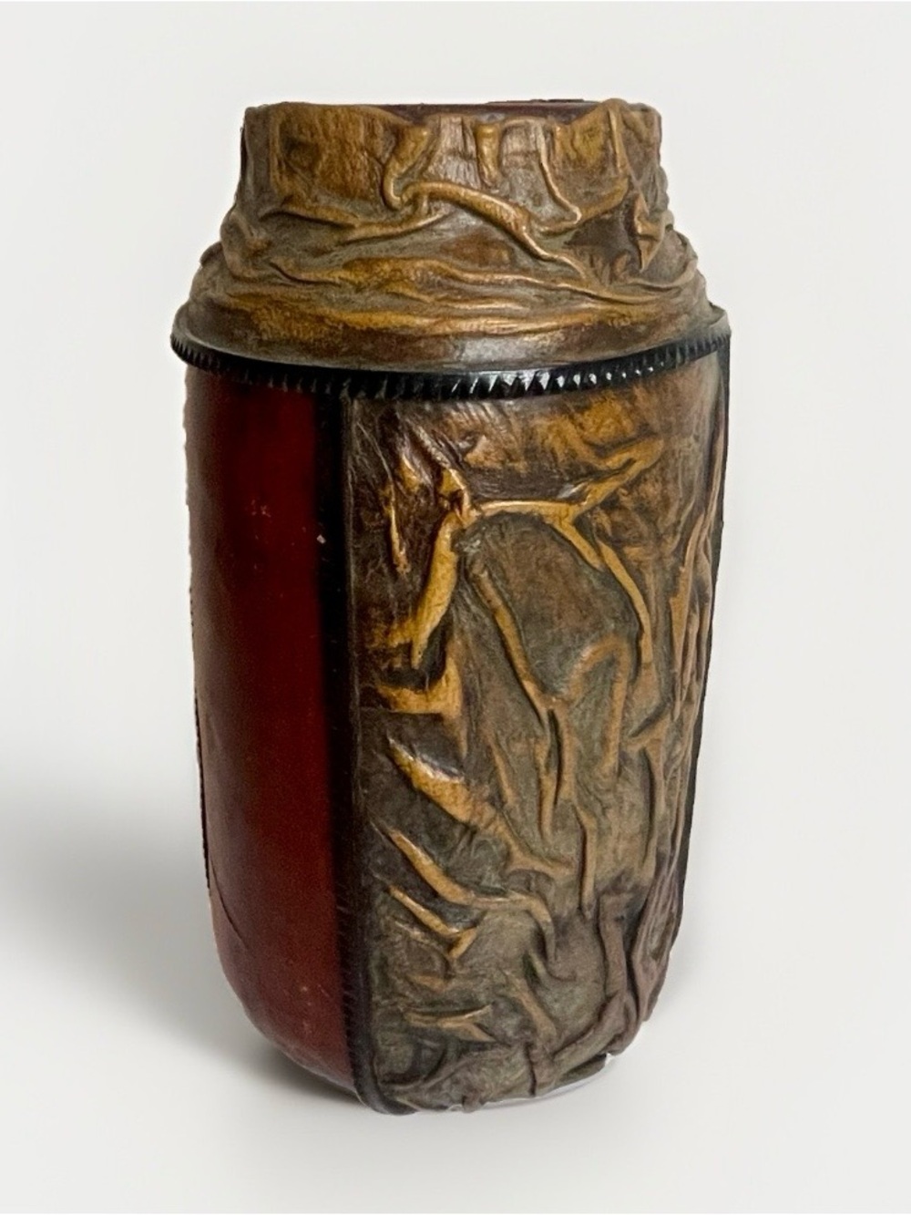 Vintage Rustic Leather Wrapped Vase 9” Primitive Organic Earthy Boho Man Cave